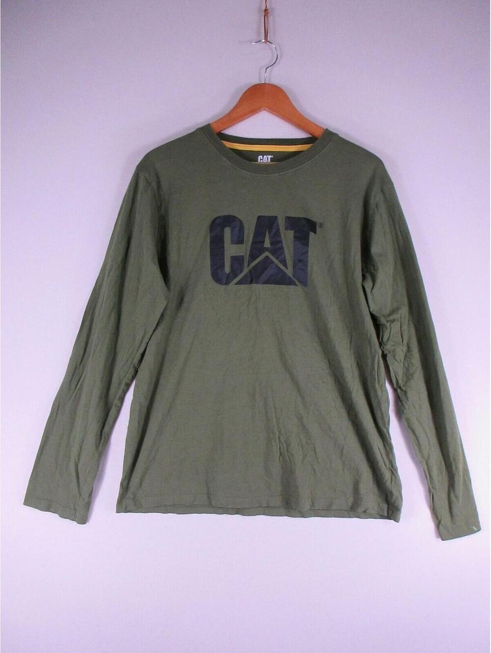 CAT Long Sleeve Shirt Mens XXL Olive Green Graphic Logo Crewneck Cotton Workwear